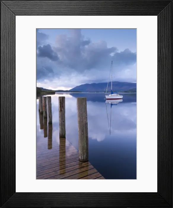 Framed Print : Yacht moored near Lodore boat launch on Derwent Water, Lake District, Cumbria, England Framed Print : Yacht moored near Lodore boat launch on Derwent Water, Lake District, Cumbria, England