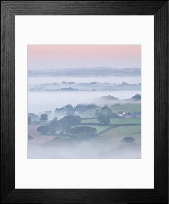 Framed Print : Farmhouse and mist covered countryside, Stockleigh Pomeroy, Devon, England. Autumn Framed Print : Farmhouse and mist covered countryside, Stockleigh Pomeroy, Devon, England. Autumn