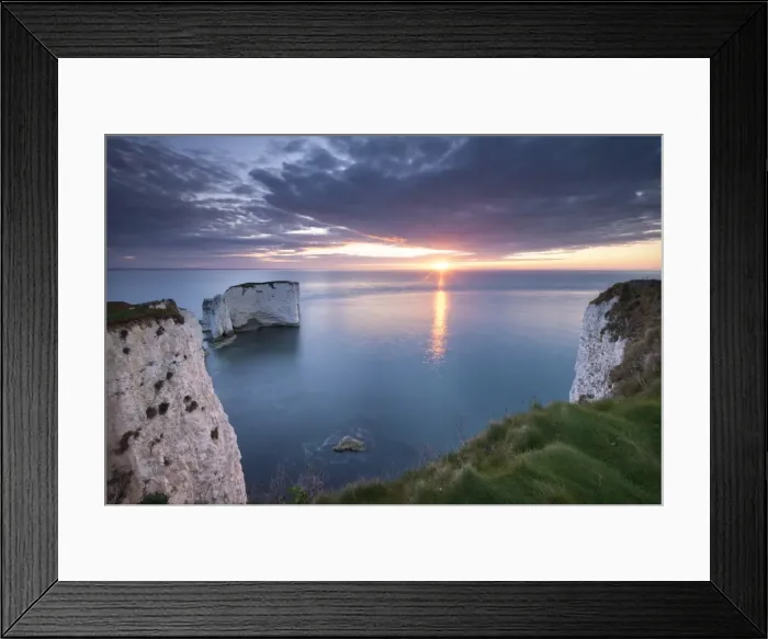 Framed Print : Sunrise over Old Harry Rocks, Jurassic Coast, Dorset, England. Spring Framed Print : Sunrise over Old Harry Rocks, Jurassic Coast, Dorset, England. Spring