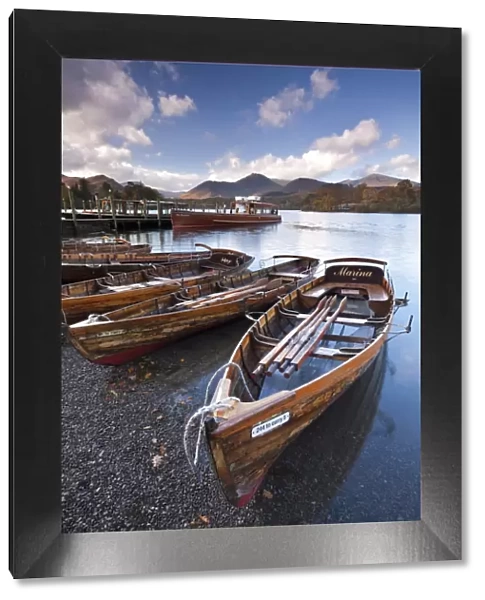 Wooden Rowing Boats on Derwent Water, Keswick, Lake District, Cumbria, England. Autumn