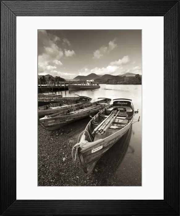 Framed Print : Wooden Rowing Boats on Derwent Water, Keswick, Lake District, Cumbria, England. Autumn Framed Print : Wooden Rowing Boats on Derwent Water, Keswick, Lake District, Cumbria, England. Autumn