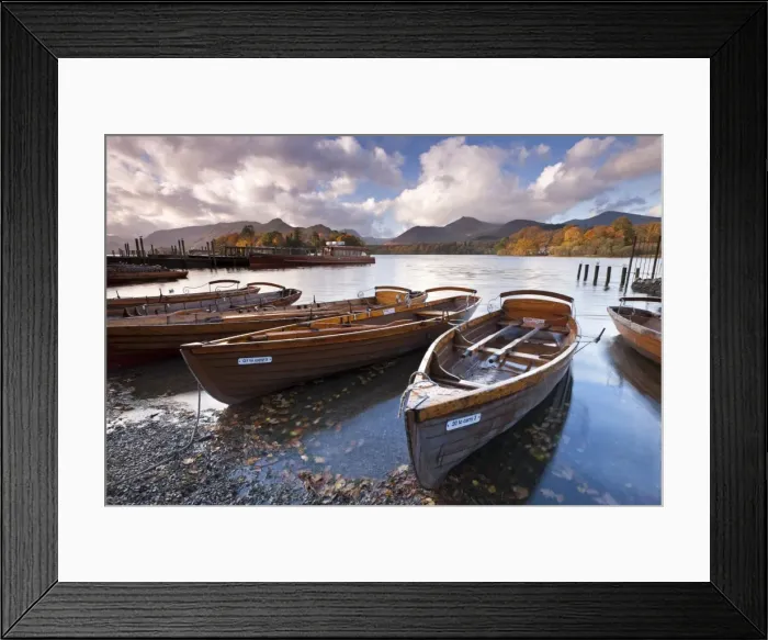 Framed Print : Rowing Boats on Derwent Water at Keswick, Lake District, Cumbria, England. Autumn Framed Print : Rowing Boats on Derwent Water at Keswick, Lake District, Cumbria, England. Autumn