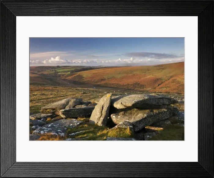 Framed Print : Dartmoor moorland vista from Littaford Tor near Two Bridges, Dartmoor, Devon, England Framed Print : Dartmoor moorland vista from Littaford Tor near Two Bridges, Dartmoor, Devon, England