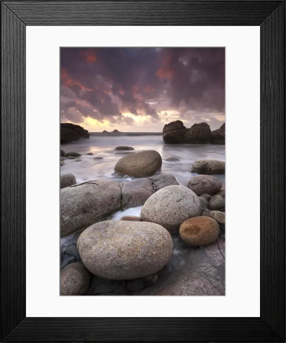Framed Print : Sunset over the Atlantic from the shores of Porth Nanven, Cornwall, England. Autumn Framed Print : Sunset over the Atlantic from the shores of Porth Nanven, Cornwall, England. Autumn