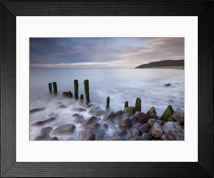 Framed Print : Wooden groyne on Porlock Beach, Exmoor, Somerset, England. Summer Framed Print : Wooden groyne on Porlock Beach, Exmoor, Somerset, England. Summer