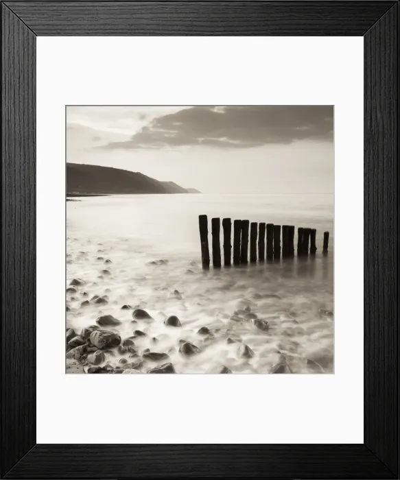Framed Print : Wooden groynes on Bossington Beach at sunset, Exmoor National Park, Somerset, England Framed Print : Wooden groynes on Bossington Beach at sunset, Exmoor National Park, Somerset, England