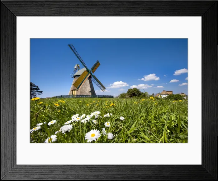 Framed Print : Windmill, Nebel, Amrum Island, Northern Frisia, Schleswig-Holstein, Germany