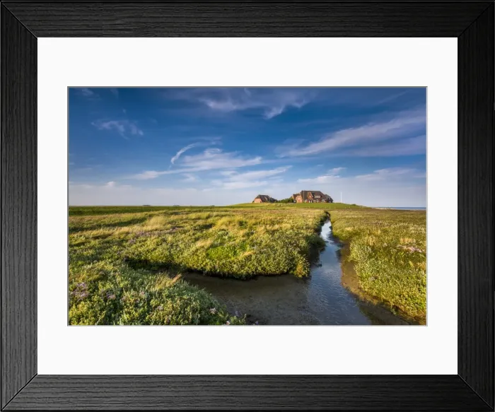 Framed Print : House on a wharf, Hallig Langeness, Northern Frisia, Schleswig-Holstein, Germany
