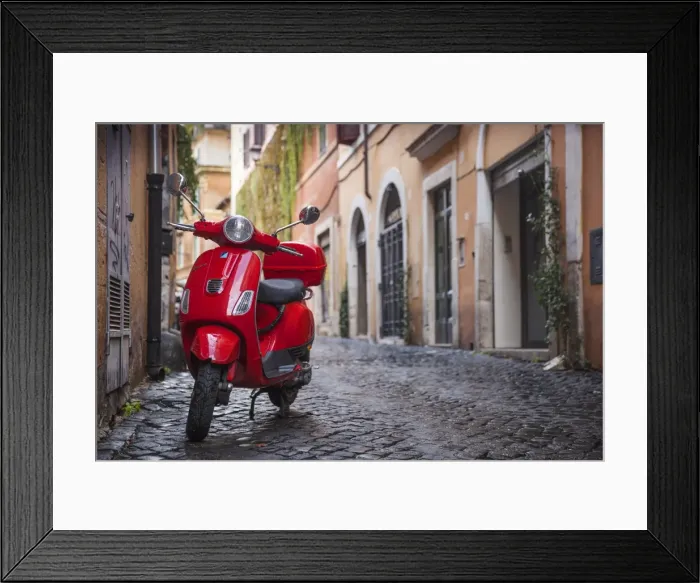 Framed Print : Italy, Lazio, Rome, Trastevere, Red Vespa Framed Print : Italy, Lazio, Rome, Trastevere, Red Vespa