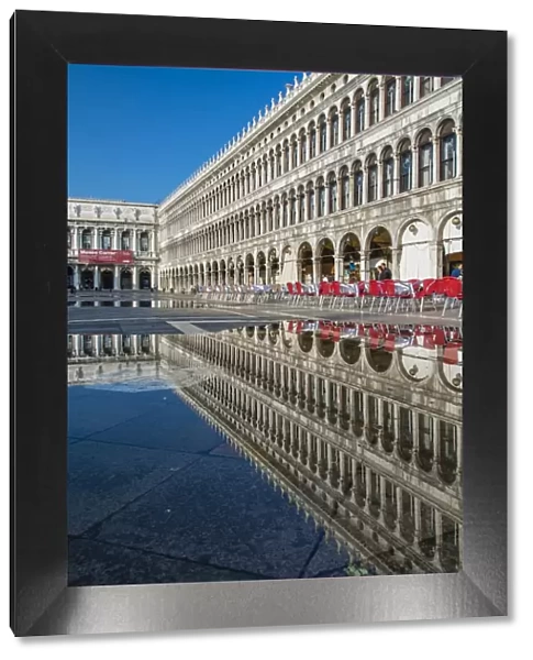 St. Marks square reflected in a puddle, Venice, Veneto, Italy