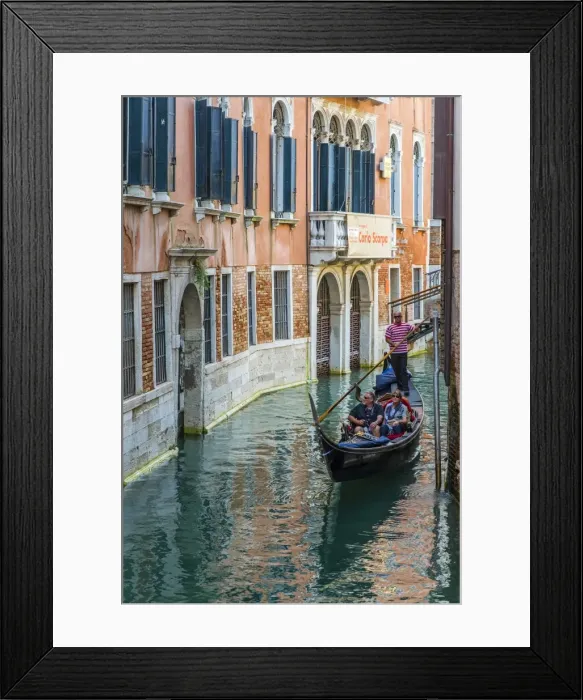 Framed Print : Gondola boat passing through a narrow canal, Venice, Veneto, Italy Framed Print : Gondola boat passing through a narrow canal, Venice, Veneto, Italy