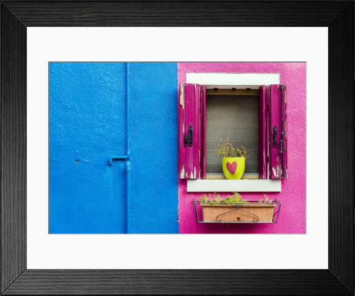 Framed Print : Picturesque colourful detail of a painted house in Burano, Veneto, Italy