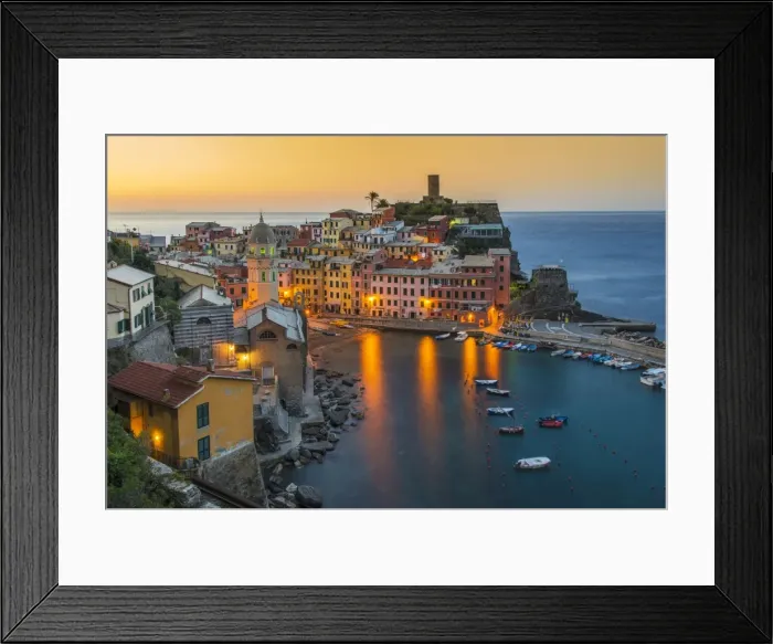 Framed Print : Top view at sunrise of the picturesque sea village of Vernazza, Cinque Terre, Liguria Framed Print : Top view at sunrise of the picturesque sea village of Vernazza, Cinque Terre, Liguria