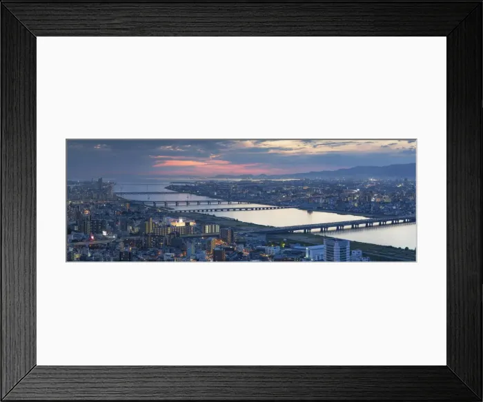 Framed Print : View of Yodo River and Osaka Bay at sunset, Osaka, Kansai, Japan Framed Print : View of Yodo River and Osaka Bay at sunset, Osaka, Kansai, Japan