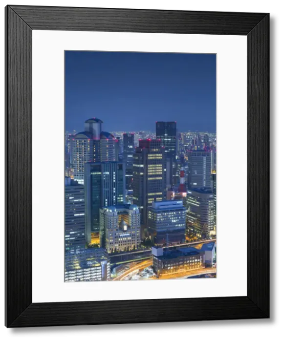 Framed Print : View of Osaka at dusk, Kansai, Japan Framed Print : View of Osaka at dusk, Kansai, Japan