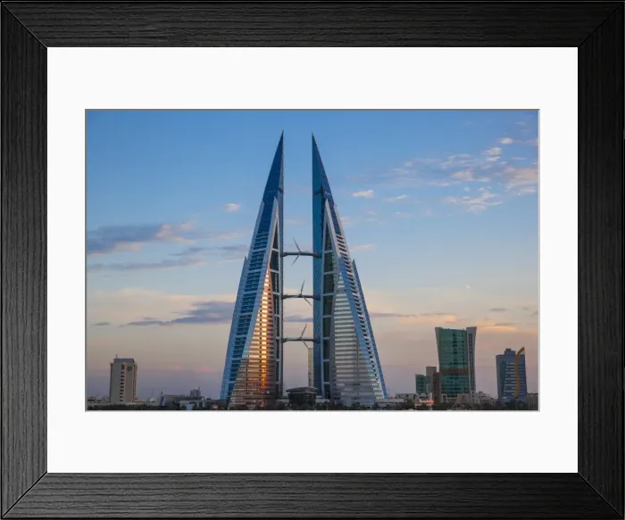 Framed Print : Bahrain, Manama, Bahrain Bay, Bahrain World Trade Center and city skyline Framed Print : Bahrain, Manama, Bahrain Bay, Bahrain World Trade Center and city skyline