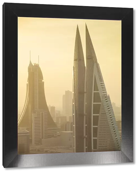 Bahrain, Manama, City center skyline looking towards Bahrain World Trade Center