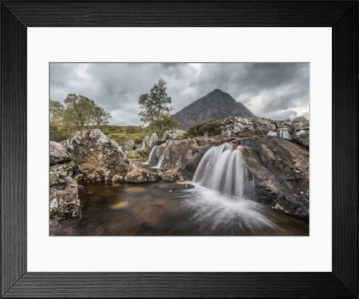Framed Print : UK, Scotland, Highland, Glen Coe, River Coupall, Coupall Falls and Buachaille Etive Mor