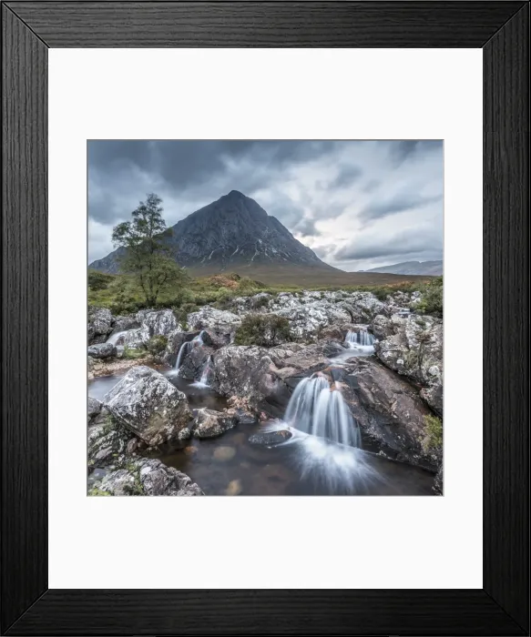 Framed Print : UK, Scotland, Highland, Glen Coe, River Coupall, Coupall Falls and Buachaille Etive Mor Framed Print : UK, Scotland, Highland, Glen Coe, River Coupall, Coupall Falls and Buachaille Etive Mor