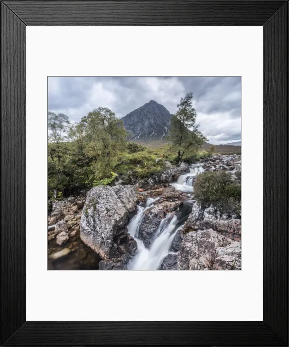 Framed Print : UK, Scotland, Highland, Glen Coe, River Coupall, Coupall Falls and Buachaille Etive Mor