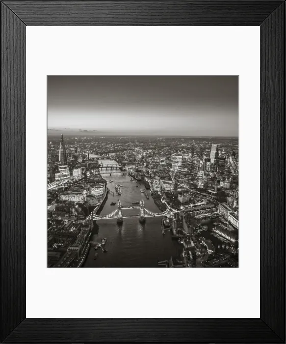 Framed Print : Aerial view of The Shard, River Thames, Tower Bridge and City of London, London, England Framed Print : Aerial view of The Shard, River Thames, Tower Bridge and City of London, London, England