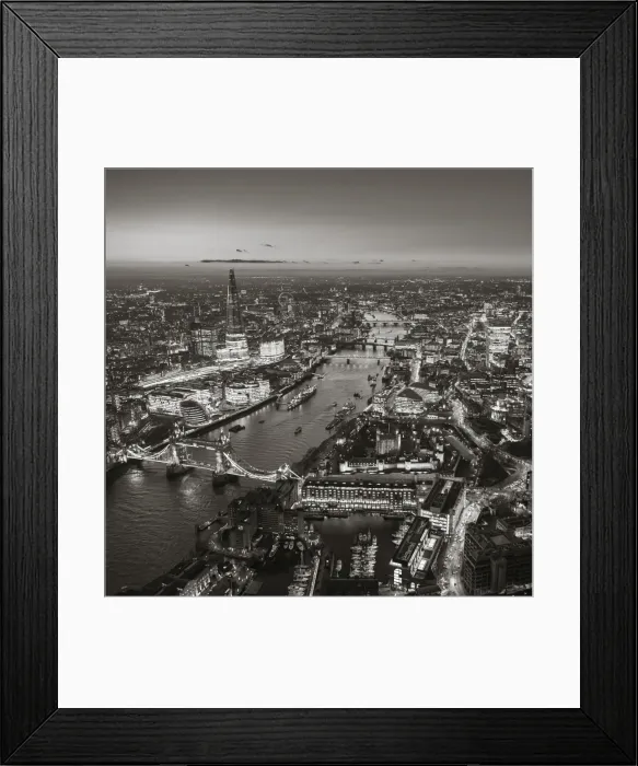 Framed Print : Aerial view of The Shard, River Thames, Tower Bridge and City of London, London, England Framed Print : Aerial view of The Shard, River Thames, Tower Bridge and City of London, London, England