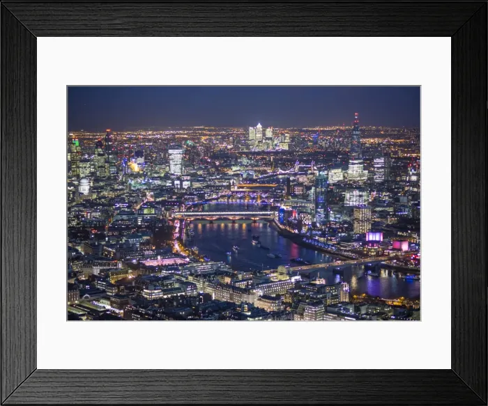 Framed Print : Aerial view over River Thames, City of London, The Shard and Canary Wharf, London Framed Print : Aerial view over River Thames, City of London, The Shard and Canary Wharf, London