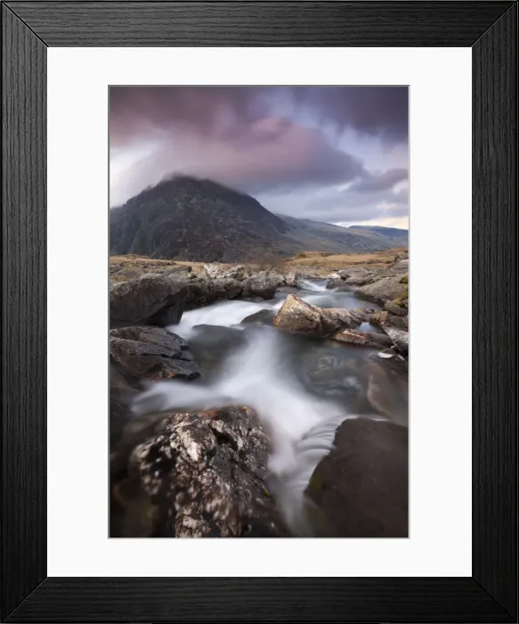 Framed Print : Rocky river in Cwm Idwal leading to Pen yr Ole Wen Mountain at sunset, Snowdonia National Park Framed Print : Rocky river in Cwm Idwal leading to Pen yr Ole Wen Mountain at sunset, Snowdonia National Park