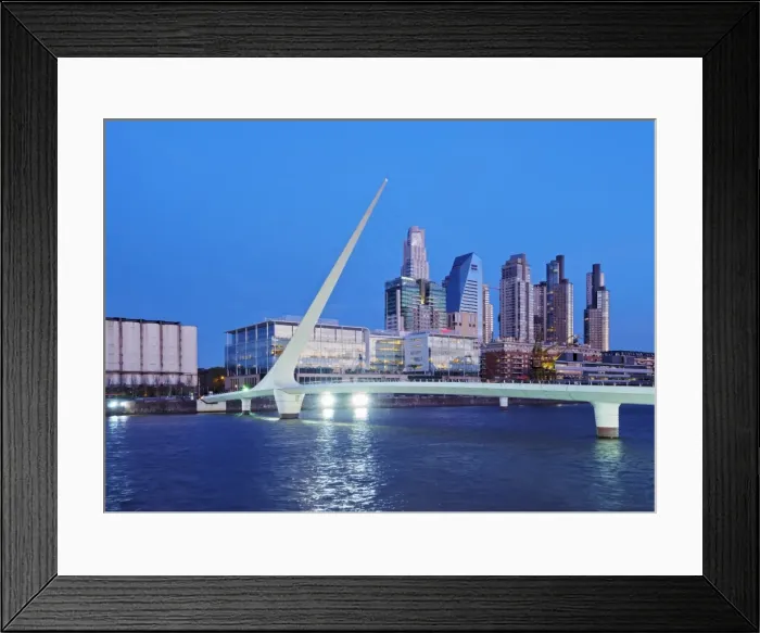 Framed Print : Argentina, Buenos Aires Province, City of Buenos Aires, Twilight view of Puente de Framed Print : Argentina, Buenos Aires Province, City of Buenos Aires, Twilight view of Puente de