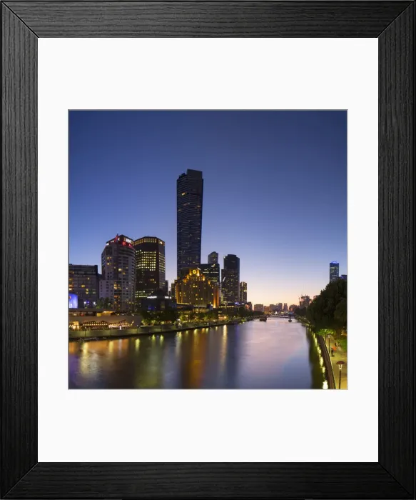 Framed Print : View of Eureka Tower and skyline along Yarra River at dusk, Melbourne, Victoria Framed Print : View of Eureka Tower and skyline along Yarra River at dusk, Melbourne, Victoria