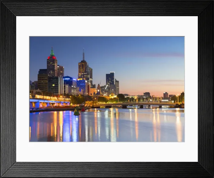 Framed Print : Skyline along Yarra River at dawn, Melbourne, Victoria, Australia Framed Print : Skyline along Yarra River at dawn, Melbourne, Victoria, Australia