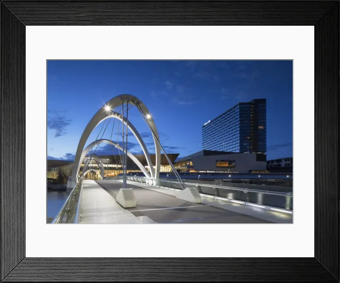 Framed Print : Seafarers Bridge, Convention Centre and Hilton Hotel at dawn, Melbourne, Victoria