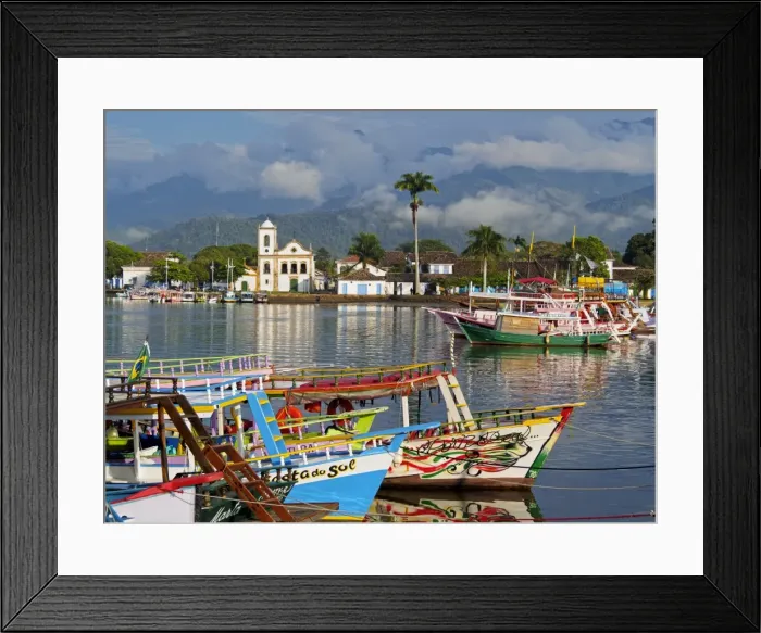 Framed Print : Brazil, State of Rio de Janeiro, Paraty, View of the colourful harbour and Santa Framed Print : Brazil, State of Rio de Janeiro, Paraty, View of the colourful harbour and Santa
