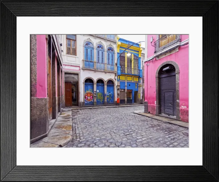Framed Print : Brazil, State of Rio de Janeiro, City of Rio de Janeiro, View of colourful Rua dos Framed Print : Brazil, State of Rio de Janeiro, City of Rio de Janeiro, View of colourful Rua dos