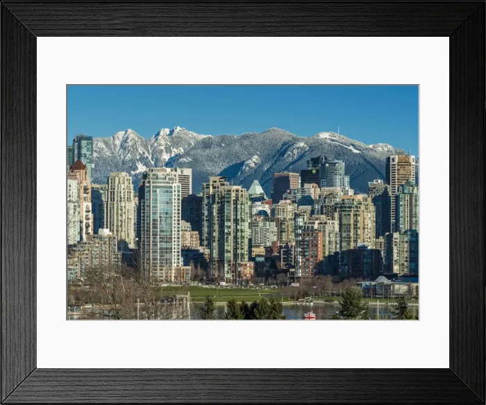 Framed Print : Downtown skyline with snowy mountains behind, Vancouver, British Columbia, Canada Framed Print : Downtown skyline with snowy mountains behind, Vancouver, British Columbia, Canada