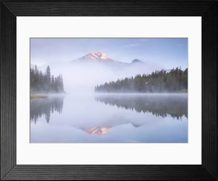 Framed Print : A mist shrouded Pyramid Mountain reflected in Pyramid Lake at dawn, Jasper National Park Framed Print : A mist shrouded Pyramid Mountain reflected in Pyramid Lake at dawn, Jasper National Park