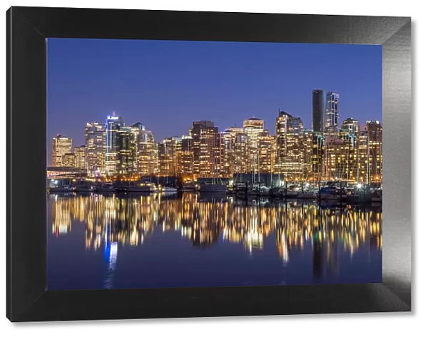 Night view of downtown skyline, Vancouver, British Columbia, Canada
