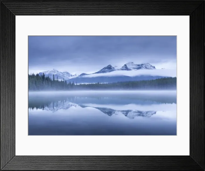 Framed Print : Misty morning at Herbert Lake in the Canadian Rockies, Banff National Park, Alberta, Canada