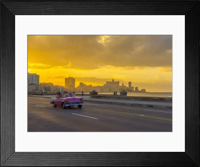 Framed Print : Cuba, Havana, The Malecon, Classic 1950s American car