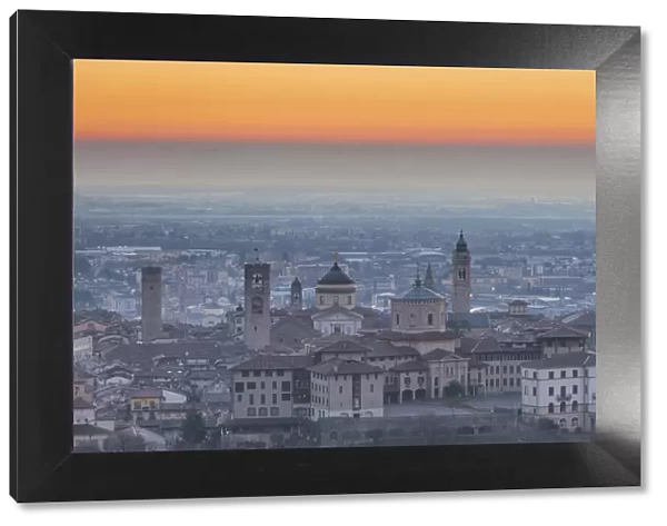 Bergamo, Lombardy, Italy. A view from San Vigilio at dusk
