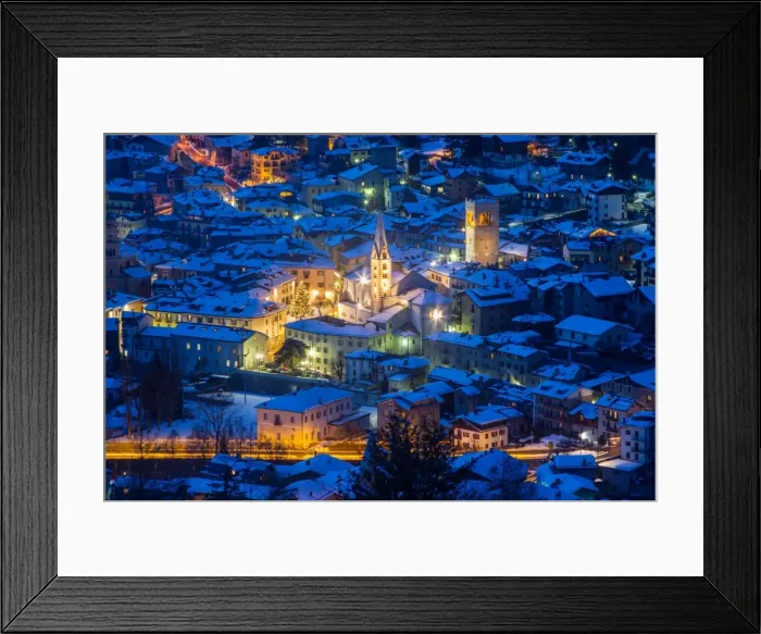 Framed Print : Bormio, Sondrio district, Lombardy, Italy. City lights in winter Framed Print : Bormio, Sondrio district, Lombardy, Italy. City lights in winter