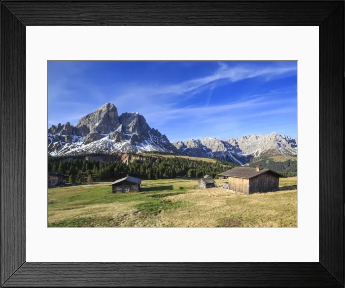 Framed Print : Sass de Putia in background enriched by green meadows Framed Print : Sass de Putia in background enriched by green meadows