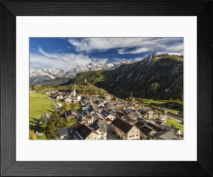 Framed Print : View of Ardez village surrounded by woods and snowy peaks Lower Engadine Canton of Framed Print : View of Ardez village surrounded by woods and snowy peaks Lower Engadine Canton of