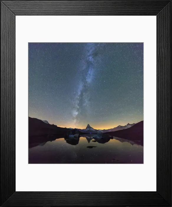 Framed Print : Stars and Milky Way above the Matterhorn reflected in Lake Stellisee Zermatt Canton Framed Print : Stars and Milky Way above the Matterhorn reflected in Lake Stellisee Zermatt Canton