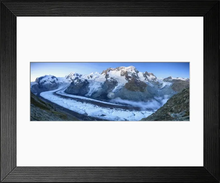 Framed Print : Panoramic view of Mount Rosa Massif and its glacier at dusk Zermatt Pennine Alps Framed Print : Panoramic view of Mount Rosa Massif and its glacier at dusk Zermatt Pennine Alps