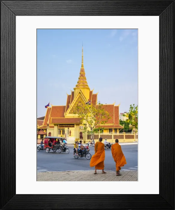 Framed Print : Two monks cross the street in front of the Cambodian Supreme Court, Phnom Penh, Cambodia Framed Print : Two monks cross the street in front of the Cambodian Supreme Court, Phnom Penh, Cambodia