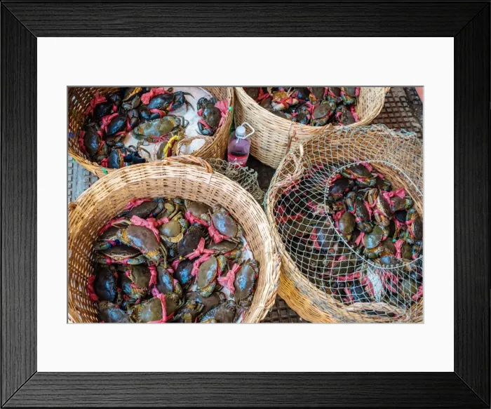 Framed Print : Baskets of live crabs for sale at Central Market (Psah Thom Thmey), Phnom Penh, Cambodia Framed Print : Baskets of live crabs for sale at Central Market (Psah Thom Thmey), Phnom Penh, Cambodia
