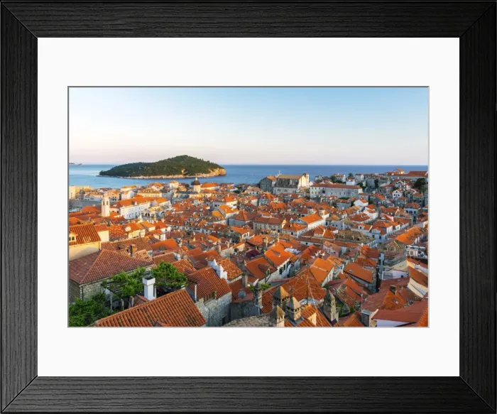 Framed Print : Croatia, Dalmatia, Dubrovnik, Old town, View of the rooftops and island of Lokrum Framed Print : Croatia, Dalmatia, Dubrovnik, Old town, View of the rooftops and island of Lokrum