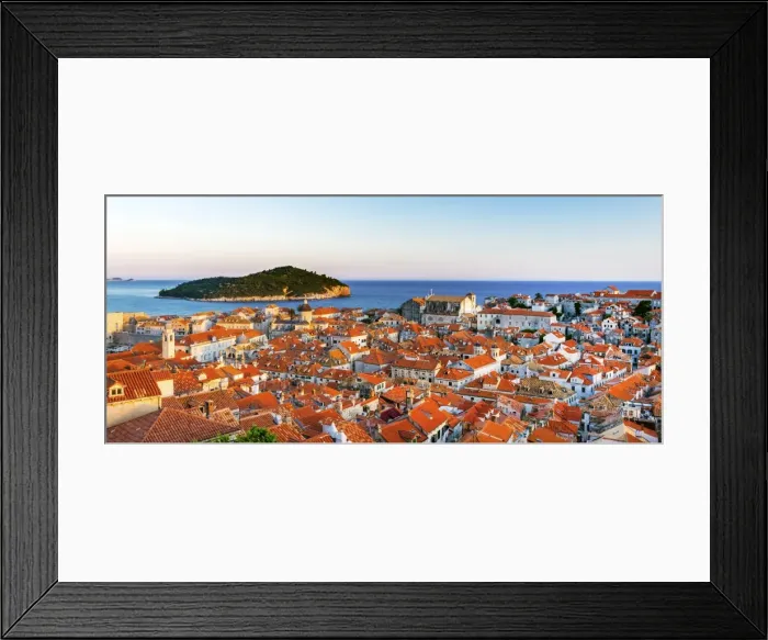 Framed Print : Croatia, Dalmatia, Dubrovnik, Old town, View of the rooftops and island of Lokrum Framed Print : Croatia, Dalmatia, Dubrovnik, Old town, View of the rooftops and island of Lokrum