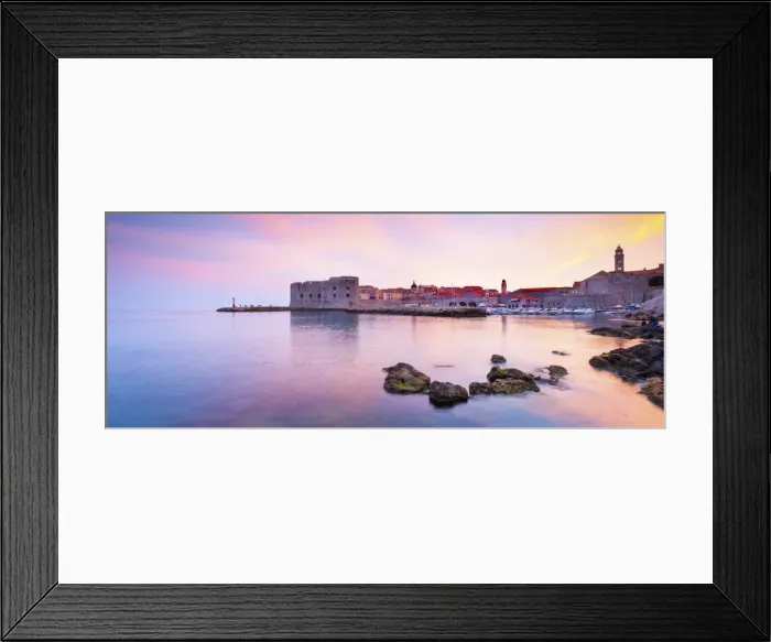 Framed Print : Croatia, Dalmatia, Dubrovnik, Old town, Sunset over the city walls and harbour